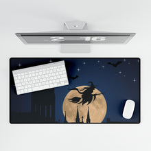 Load image into Gallery viewer, Witch on her Broomstick Flying over the City with a Full Moon Mouse Pad (Desk Mat)