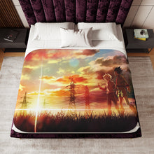 Load image into Gallery viewer, Gon and Killua walking at a beautiful sunset Sherpa Blanket