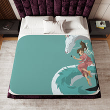 Load image into Gallery viewer, Minimalist Chihiro, Haku, and No-face Sherpa Blanket