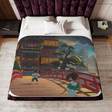 Load image into Gallery viewer, Haku and Chihiro on the bridge leading to the bathhouse Sherpa Blanket