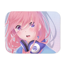 Load image into Gallery viewer, A girl with pink hair and headphones Sherpa Blanket