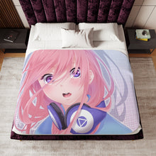 Load image into Gallery viewer, A girl with pink hair and headphones Sherpa Blanket