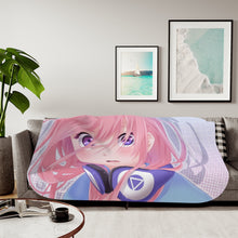 Load image into Gallery viewer, A girl with pink hair and headphones Sherpa Blanket