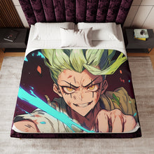 Load image into Gallery viewer, Senku Ishigami - Dr. Stone Anime Background Sherpa Blanket