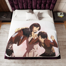 Load image into Gallery viewer, Eren Jäger,Mikasa Ackerman and Carla Yeager Sherpa Blanket