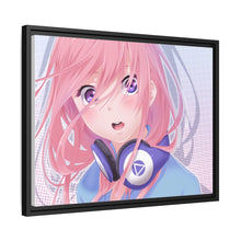 Load image into Gallery viewer, A girl with pink hair and headphones Canvas Framed Art Print