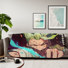 Load image into Gallery viewer, Senku Ishigami - Dr. Stone Anime Background Sherpa Blanket