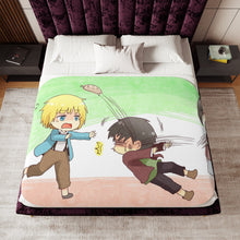 Load image into Gallery viewer, Attack on Titan - Armin Arlert, Eren Yaeger and Mikasa Ackerman Sherpa Blanket