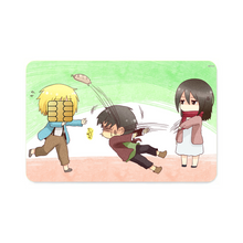Load image into Gallery viewer, Attack on Titan - Armin Arlert, Eren Yaeger and Mikasa Ackerman Credit Card Skins (4-in-1 Pack)