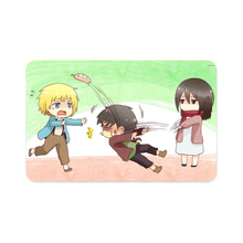 Load image into Gallery viewer, Attack on Titan - Armin Arlert, Eren Yaeger and Mikasa Ackerman Credit Card Skins (4-in-1 Pack)