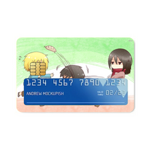 Load image into Gallery viewer, Attack on Titan - Armin Arlert, Eren Yaeger and Mikasa Ackerman Credit Card Skins (4-in-1 Pack)
