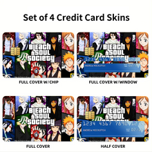 Load image into Gallery viewer, Bleach Ichigo Kurosaki, Rukia Kuchiki, Orihime Inoue, Yasutora Sado, Kisuke Urahara Credit Card Skins (4-in-1 Pack)