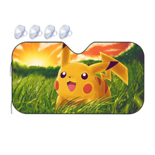 Load image into Gallery viewer, Happy Pikachu in a field of grass Car Sunshade