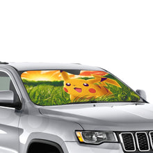 Load image into Gallery viewer, Happy Pikachu in a field of grass Car Sunshade