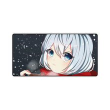 Load image into Gallery viewer, Anime girl drinking hot chocolate on a cold snowy night Mouse Pad (Desk Mat)