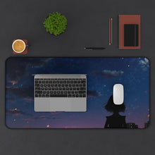 Load image into Gallery viewer, Anime girl overlooking a cityscape with flying lanterns in the sky Mouse Pad (Desk Mat) With Laptop
