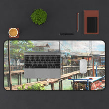 Load image into Gallery viewer, Anime girl at the docks of a small fishing village Mouse Pad (Desk Mat) With Laptop