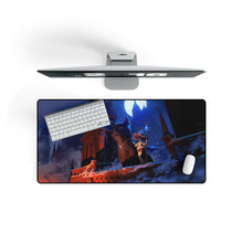 Load image into Gallery viewer, A witch and her giant pet cat admiring the view. Mouse Pad (Desk Mat)