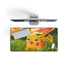 Load image into Gallery viewer, Happy Pikachu in a field of grass Mouse Pad (Desk Mat) On Desk