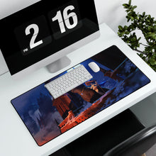 Load image into Gallery viewer, A witch and her giant pet cat admiring the view. Mouse Pad (Desk Mat)