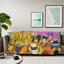 Load image into Gallery viewer, The many forms of Goku throughout the years Sherpa Blanket
