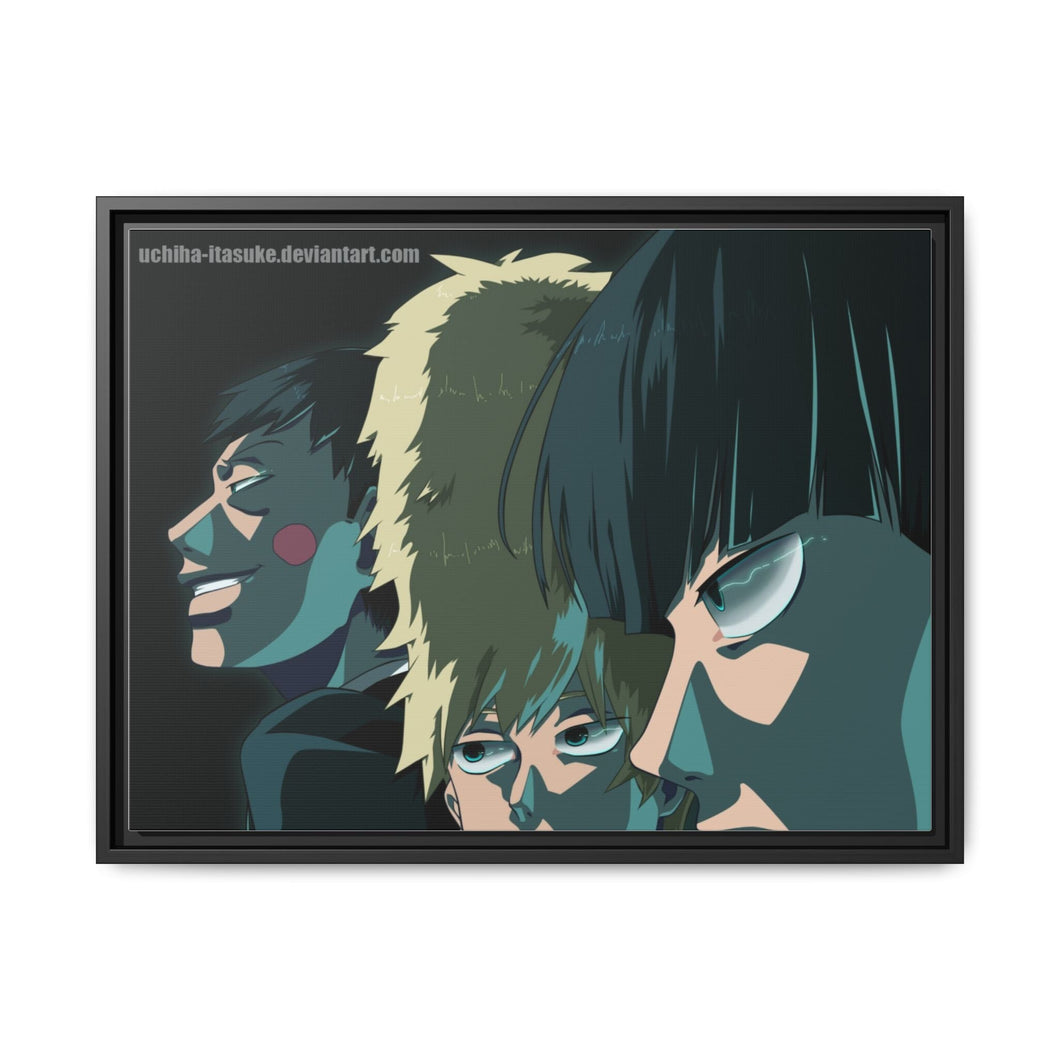Mob Psycho 100 Arataka Reigen, Shigeo Kageyama, Ritsu Kageyama Canvas Framed Art Print