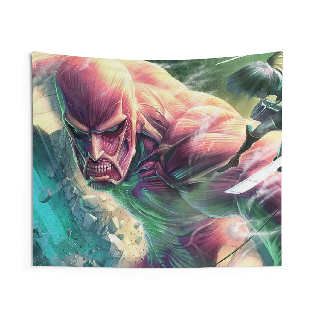 Colossal Titan Vs Eren Yeager Indoor Wall Tapestry