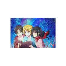 Load image into Gallery viewer, Armin, Eren and Mikasa reading a book Rug
