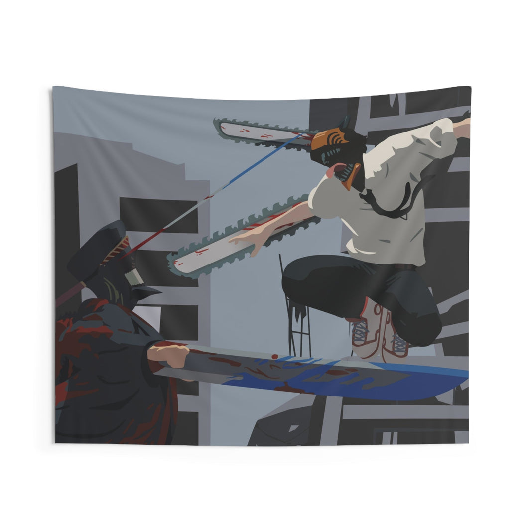 Denji vs Katana Man Indoor Wall Tapestry