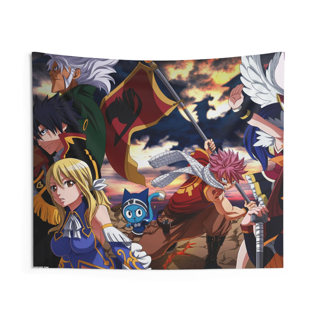 Fairy Tail Natsu Dragneel, Erza Scarlet, Gray Fullbuster, Lucy Heartfilia, Happy Indoor Wall Tapestry