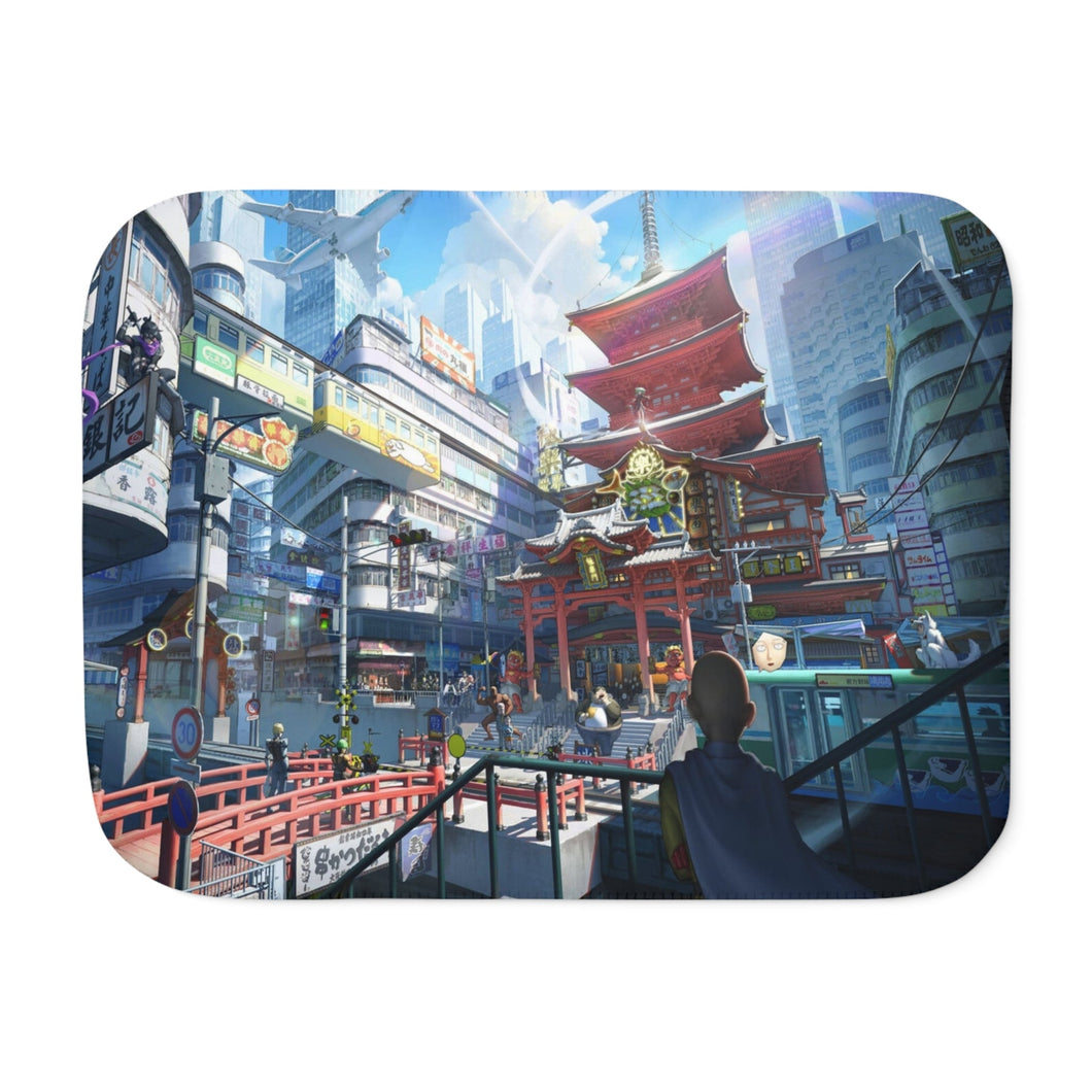 Saitama Looking Out Over the City Sherpa Blanket