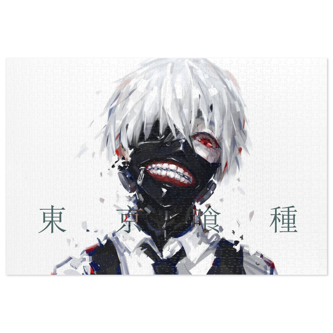 Ken Kaneki Mask Red Eyes White Hair and Short Hair Jigsaw Puzzle