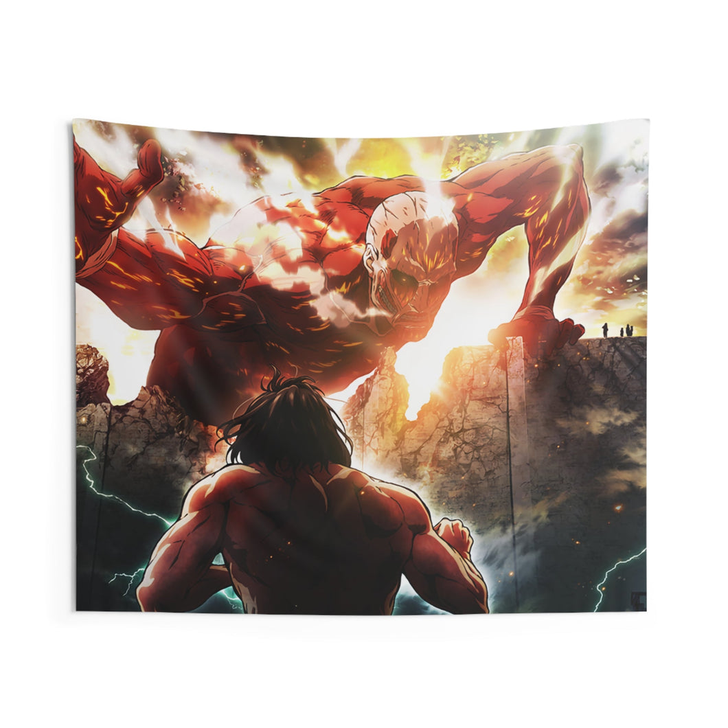Colossal titan vs Eren Titan Indoor Wall Tapestry