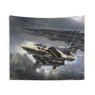 Roy flying Skull Leader with SDF1 in background Indoor Wall Tapestry