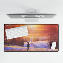 Load image into Gallery viewer, Anime girl waving goodbye as she leaves down a long, snowy road Mouse Pad (Desk Mat)
