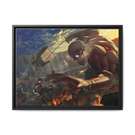Mikasa Fighting With Armored Titan Canvas Framed Art Print