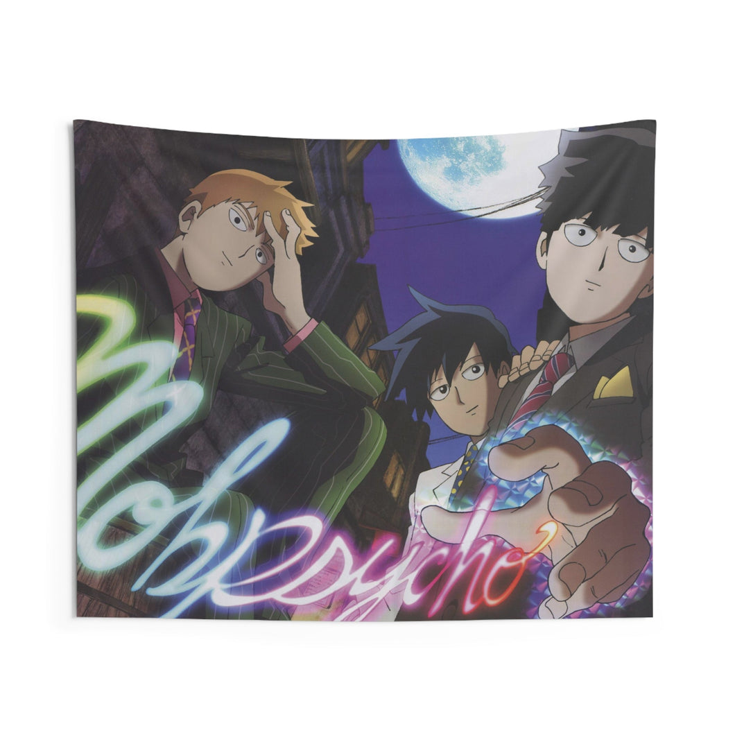 Mob Psycho 100 Arataka Reigen, Shigeo Kageyama, Ritsu Kageyama Indoor Wall Tapestry