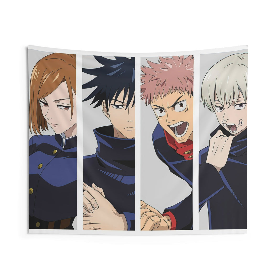 Nobara Kugisaki Satoru Gojo Kento Nanami Megumi Fushiguro Toge Inumaki and Yuji Itadori Indoor Wall Tapestry