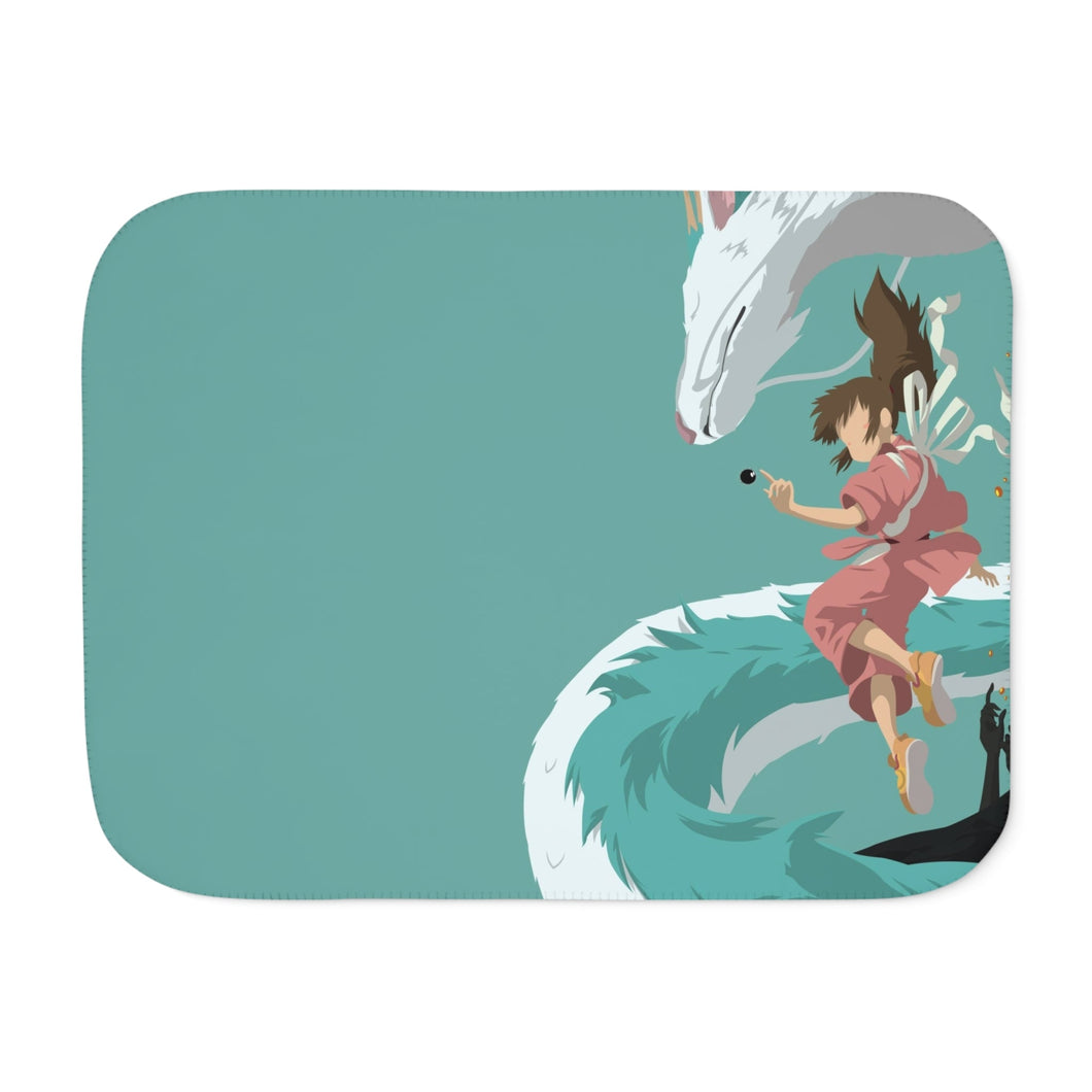 Minimalist Chihiro, Haku, and No-face Sherpa Blanket