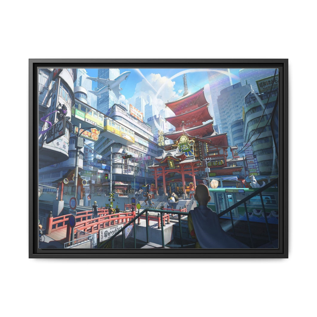 Saitama Looking Out Over the City Canvas Framed Art Print