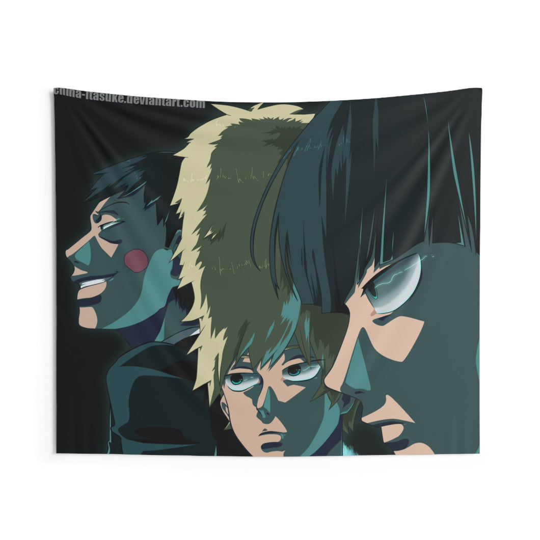 Mob Psycho 100 Arataka Reigen, Shigeo Kageyama, Ritsu Kageyama Indoor Wall Tapestry