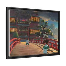 Load image into Gallery viewer, Haku and Chihiro on the bridge leading to the bathhouse Canvas Framed Art Print
