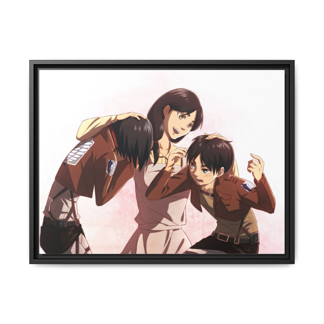 Eren Jäger,Mikasa Ackerman and Carla Yeager Canvas Framed Art Print