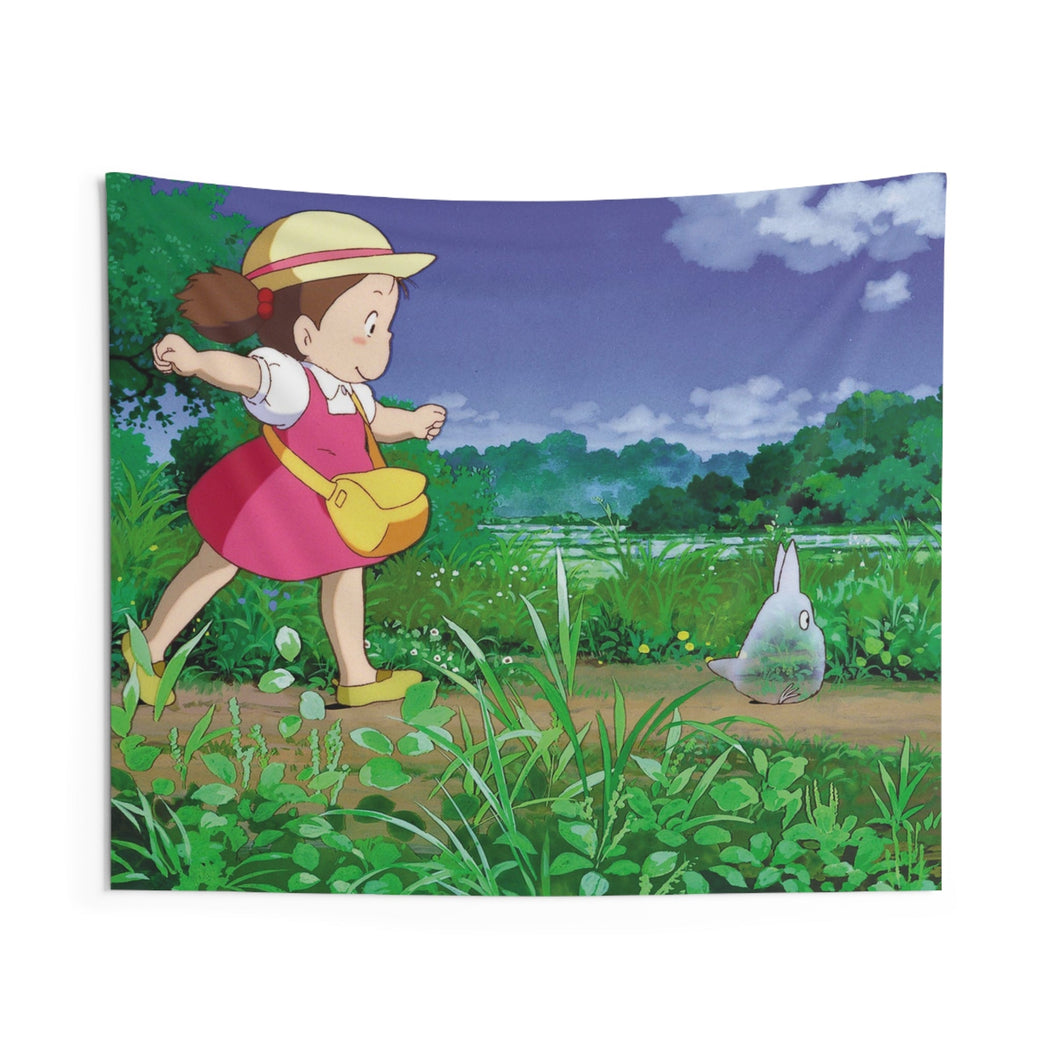 Mei behind little Totoro Indoor Wall Tapestry