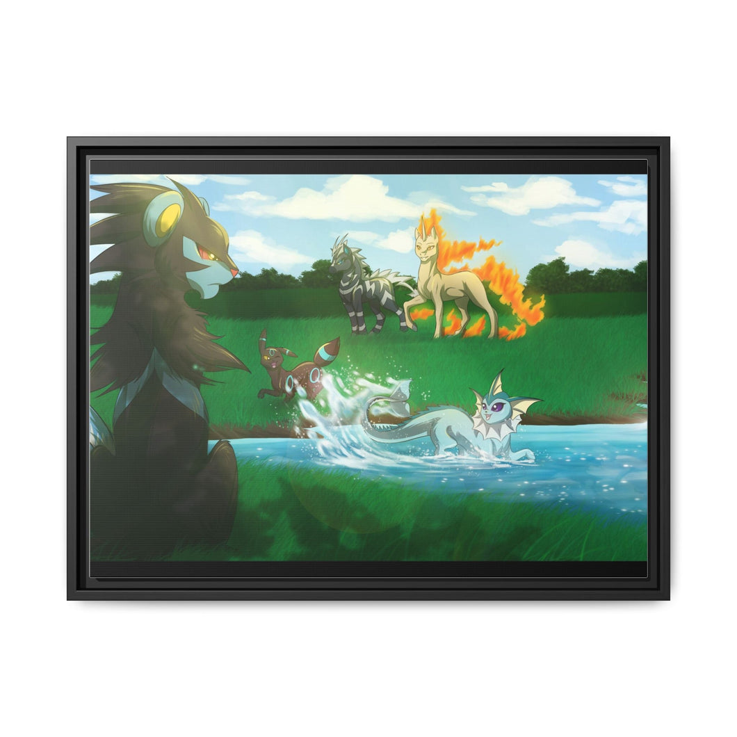 Pokemon team Canvas Framed Art Print