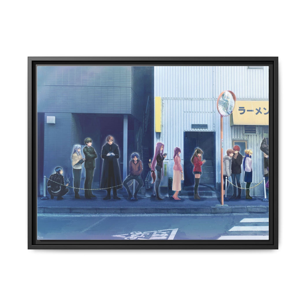 Rin Tohsaka, Gilgamesh, Rider, Shirou Emiya, Sakura Matou, Kirei Kotomine, Saber and Taiga Fujimura Canvas Framed Art Print
