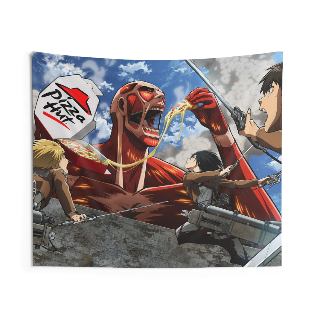 Colossal Titan eating pizza Indoor Wall Tapestry