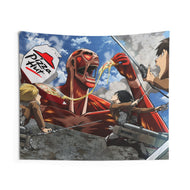 Colossal Titan eating pizza Indoor Wall Tapestry
