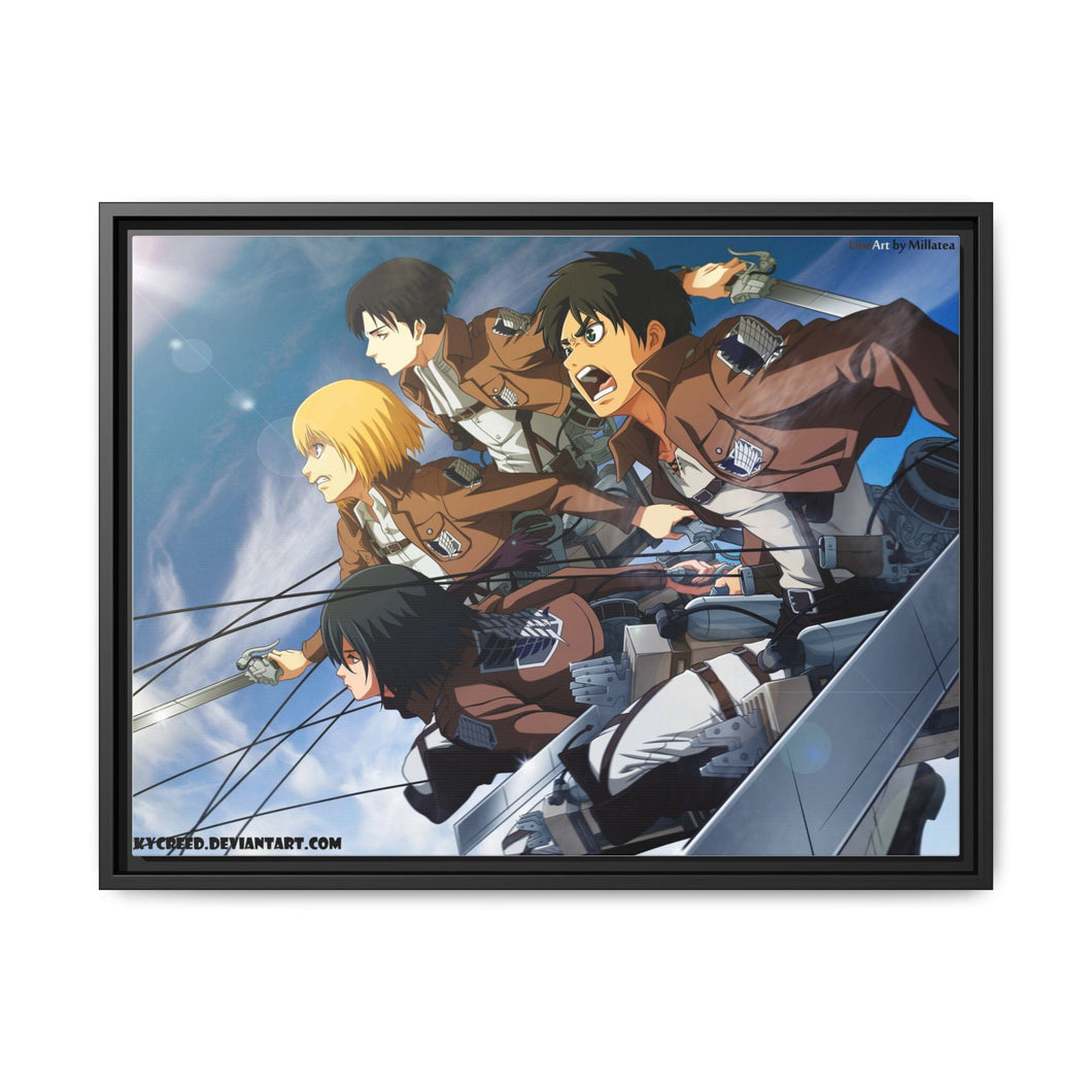 Eren,Mikasa,Armin and Levi Canvas Framed Art Print
