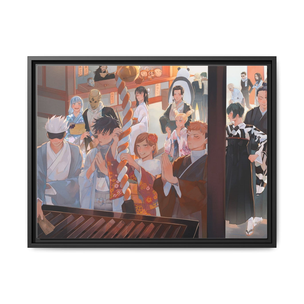 Satoru Gojo, Yuji Itadori, Aoi Todo, Toji Fushiguro, Mahito, Kento Nanami, Nobara Kugisaki, Toge Inumaki, Utahime Iori, Megumi Fushiguro, Maki Zenin, Momo Nishimiya, Shoko Ieiri and Yoshinobu Gakuganji Canvas Framed Art Print